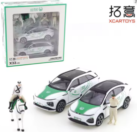 XCartoys 1:64 XPENG G6 Dubai Police Set 2 autos en figuren X33-01. groen wit