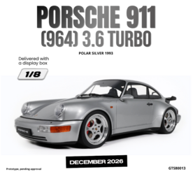 GT Spirit 1:8 Porsche 911 (964) 3.6 Turbo Polar zilver 1993 in vitrine. Levering 12-2026