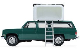 Greenlight 1:64 Chevrolet Suburban in Green with Modern Rooftop Camper- The Great Outdoors Series 4