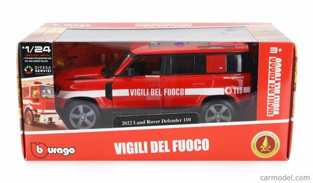 Bburago 1:24 Land Rover New Defender 110 Vigili Del Fuoco 2022 brandweer 