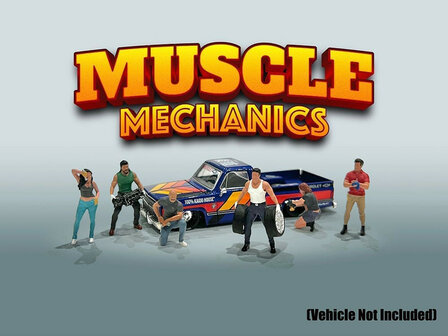 American Diorama 1:64 Muscle Mechanics 6 piece Diecast Figure Set (6 Figures) Limited Edition