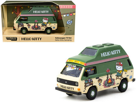 Tarmac 1:64 Volkswagen T3 Van &quot;Hello Kitty Camping&quot; Green and Beige with Graphics &quot;Collab64&quot; Series