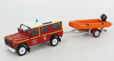 Atlas 1:43 Land Rover Defender 130 Pickup Brandweer met boot 1986