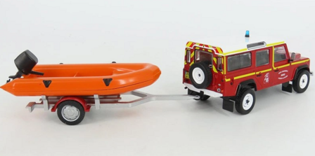Atlas 1:43 Land Rover Defender 130 Pickup Brandweer met boot 1986