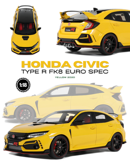Otto Mobile 1:18 Honda Civic Type R FK8 Euro Spec Sunlight yellow 2020. Leveing 07-2025