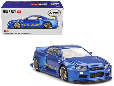 Mini GT 1:64 Nissan Skyline GT-R (R34) &quot;SHINJUKU V2 Aero&quot; Blue Metallic (Designed by Jun Imai) &quot;Kaido House&quot; Special , RHD