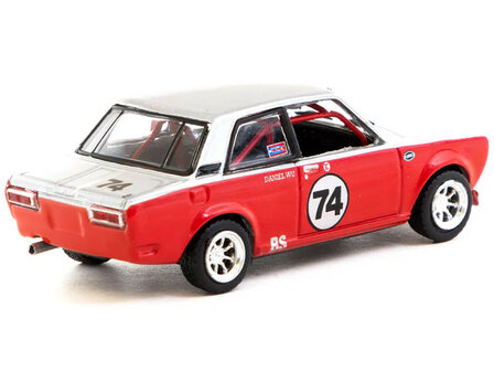 Tarmac 1:64 Datsun 510 no 74 Daniel Wu &quot;Trans-Am B-Sedan 2.5 Challenge&quot; (2023) Silver and Red &quot;Hobby64&quot;