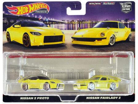 Hotwheels 1:64 Nissan Z Proto Yellow with Black Top and Nissan Fairlady Z Yellow &quot;Car Culture&quot; Set of 2 Cars 