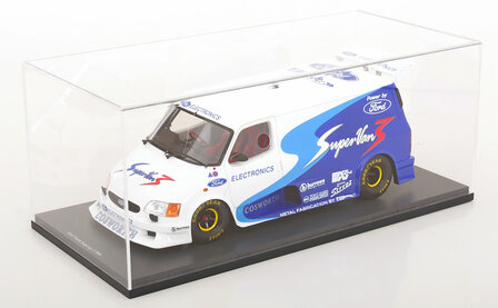 Schuco 1:18 Ford Transit Supervan 3 1994 , blauw wit met vitrine