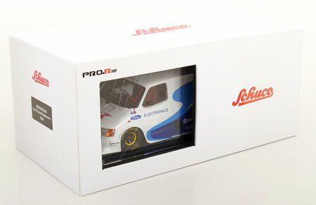 Schuco 1:18 Ford Transit Supervan 3 1994 , blauw wit met vitrine