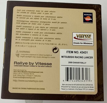 Vitesse 1:43 Mitsubishi Racing Lancer no 300 - Dakar Rallye 2009 - Limited
