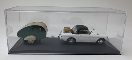 Cararama 1:43 MG B cabriolet met Caravan wit groen