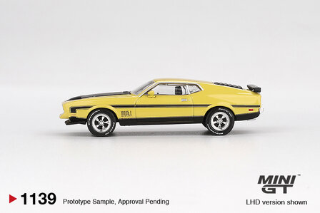 Mini GT 1:64 ford mustang mach 1 grabber yellow 1971 verwacht maart-4-2025
