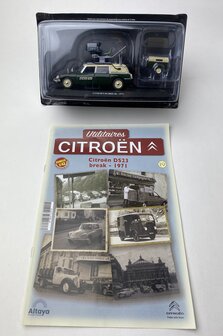Atlas 1:43 Citroen DS Break  &quot;BBC tv &quot;1971 mert aanhanger groen/ beige met boekje.