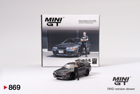 Mini GT 1:64 Nissan Skyline GT-R (R32) Gunmetal W/ Matsuda Figure Tsugio Matsuda Collection RHD
