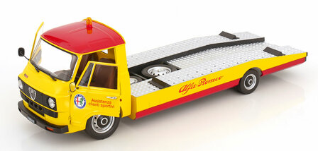 Mitica 1:18 Alfa Romeo A12 (F12) - ALfa Romeo Assistenza Clienti Sportivi - sleepwagen 1977 geel/rood excl. lading