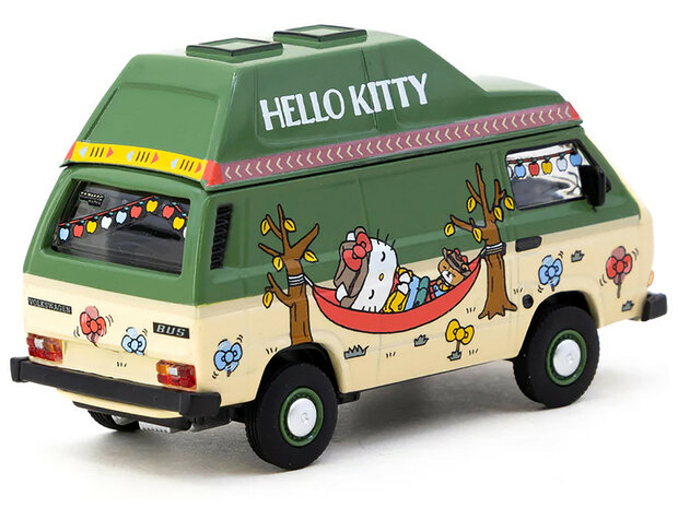 Tarmac 1:64 Volkswagen T3 Van "Hello Kitty Camping" Green and Beige with Graphics "Collab64" Series