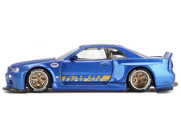 Mini GT 1:64 Nissan Skyline GT-R (R34) "SHINJUKU V2 Aero" Blue Metallic (Designed by Jun Imai) "Kaido House" Special , RHD