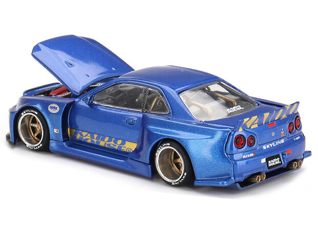 Mini GT 1:64 Nissan Skyline GT-R (R34) "SHINJUKU V2 Aero" Blue Metallic (Designed by Jun Imai) "Kaido House" Special , RHD