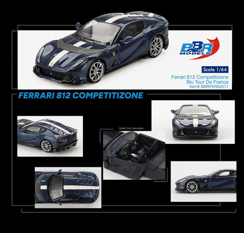 BBR 1:64 Ferrari 812 Competitizone, Blu Tour De France 2023