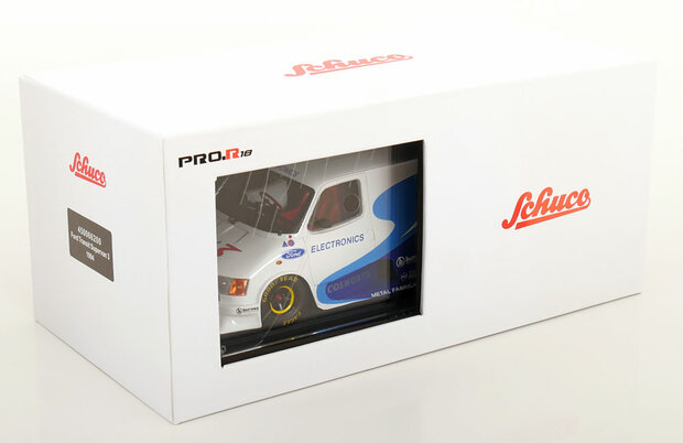 Schuco 1:18 Ford Transit Supervan 3 1994 , blauw wit met vitrine