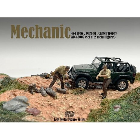 American Diorama 1:43 Mechanic Crew 4x4 Camel Trophy Metal Figures set no 2 - set 2 figuren, excl. auto