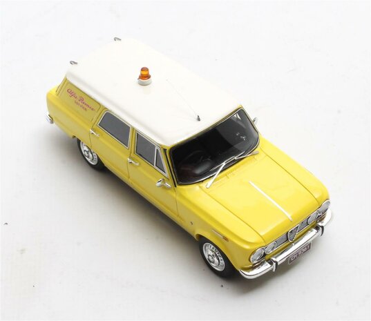 Matrix 1:43 Alfa Romeo Giulia 105 Promiscus by Colli Alfa Romeo Service geel '62-'72. Verwacht eind 09-2025