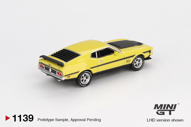 Mini GT 1:64 ford mustang mach 1 grabber yellow 1971 verwacht maart-4-2025