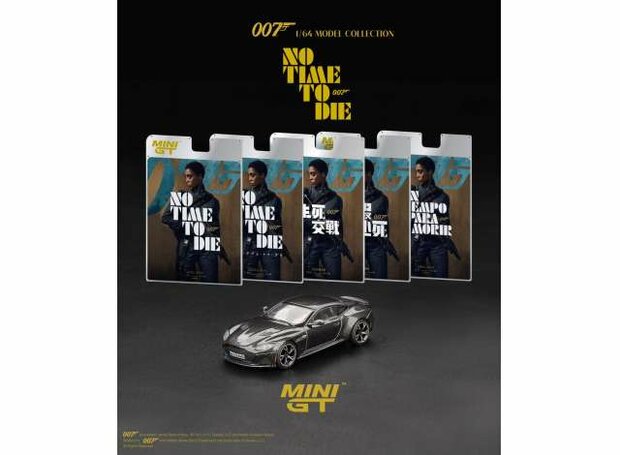 Mini GT 1:64 Aston Martin DBS "No Time To Die" 2021 in Spanish Blister Packaging.