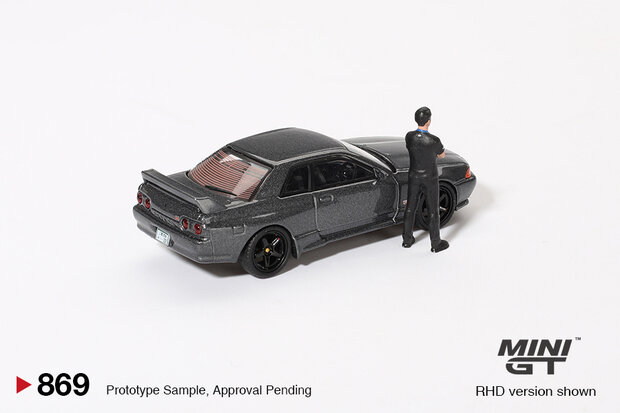 Mini GT 1:64 Nissan Skyline GT-R (R32) Gunmetal W/ Matsuda Figure Tsugio Matsuda Collection RHD