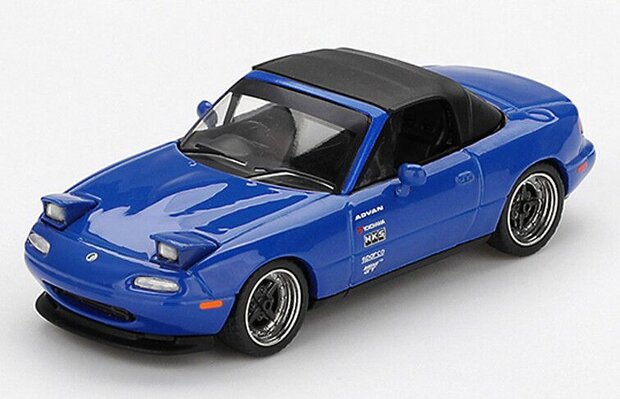 Mini GT 1:64 Mazda MX-5 Miata Tuned 1990, blauw, LHD