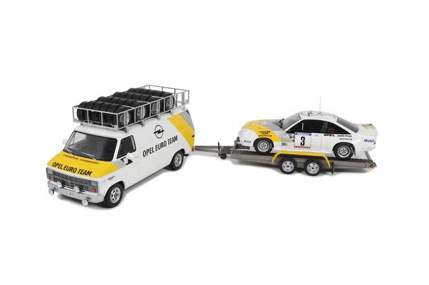 Otto Mobile 1:18 Set Opel Manta Gr.B and a Chevrolet G30 Van met trailer - Rallye Pack Opel Tour de Corse 1984