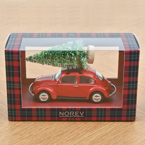 Norev 1:43 Volkswagen Beetle 1973 Christmas rood Jet-car in windowbox. Levering 12-2025