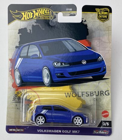 Hotwheels 1:64 Volkswagen Golf MK7 blauw 3/5 - Hot Wheels Premium