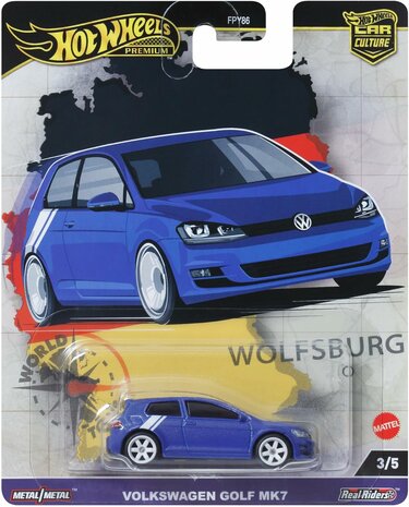 Hotwheels 1:64 Volkswagen Golf MK7 blauw 3/5 - Hot Wheels Premium
