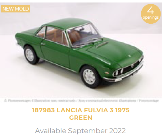 Norev 1:18 Lancia Fulvia 3 1975 - Green. Verwacht 09-2022