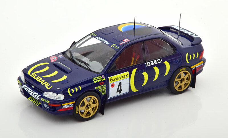 IXO 1:24 Subaru Impreza 555, No4 Subaru Rally Team, C. McRae D. Ringer RMC 1995 blauw