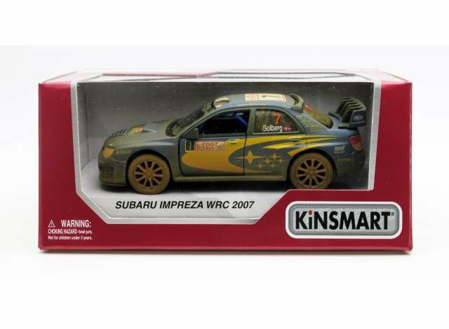 Kinsmart 1:36 Subaru Impreza WRC no 7, Solberg After Race, blauw geel 2007