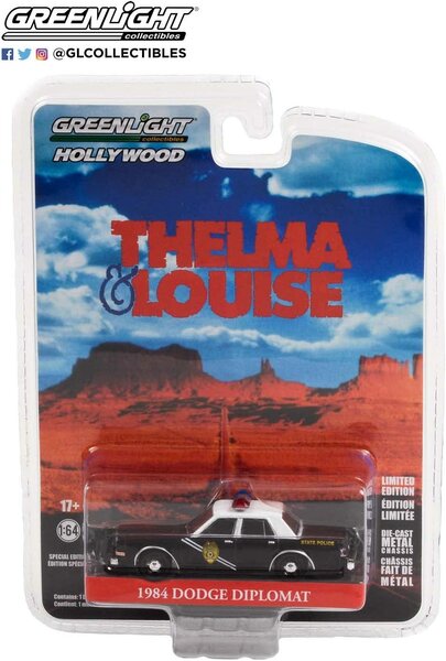 Greenlight 1:64 Dodge Diplomat New Mexico State Police Hollywood Special Edition Thelma &amp; Louise 1984 zwart wit