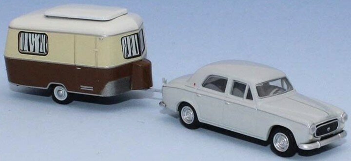 Les Classiques 1:87  Peugeot 403 Berline beige 1960 met Eriba Caravan
