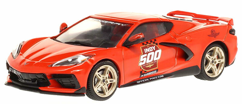 Greenlight 1:43 Chevrolet Corvette C8 Stingray Coupe 2020 oranje,  104th Running of The Indianapolis 500 Official Pace Car