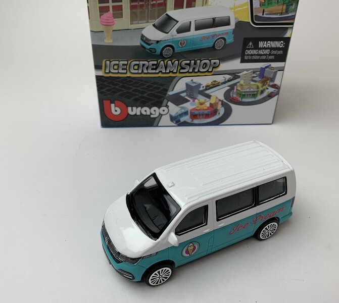 Bburago 1:43 Bburago City Ice Cream Shop with Volkswagen T6 Transporter 2020 - Build Your City Kit