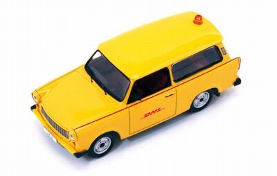 IST 1:43 Trabant 601 S Follow Me - DHL HUB Leipzig 2001 geel