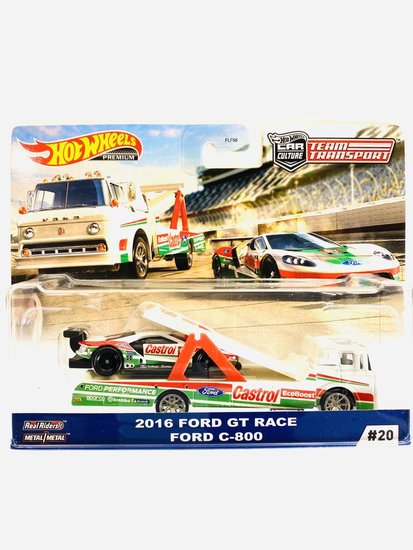 Hotwheels 1:64 Ford GT Race 2016 met Ford C-800 Team Transport 2020 no 20