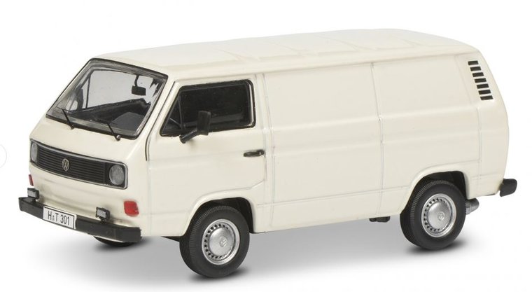 Schuco 1:43 Volkswagen T3, set 3 autos met T3 Van, Mini bus, Pickup Telonato 1979, in vitrine