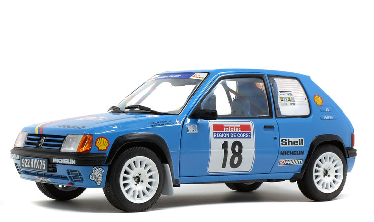 Solido 1:18 Peugeot 205 Rally PTS Tour de Corse H. Vericel / Chollier no 18