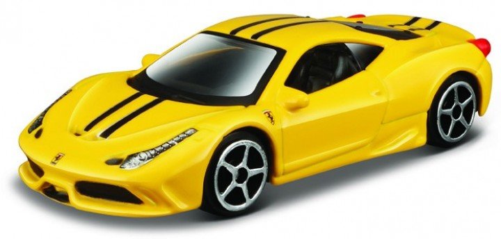 Bburago Ferrari 3 inch Ferrari 458 Speciale Race &amp; Play geel