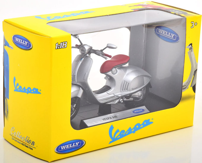 Welly 1:18 Vespa 946 2014 zilver rood