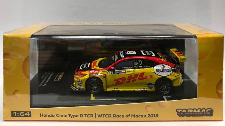 Tarmac 1:64 Honda Civic FK8 TCR no9 Tom Coronel Macau 2018 WTCR geel rood