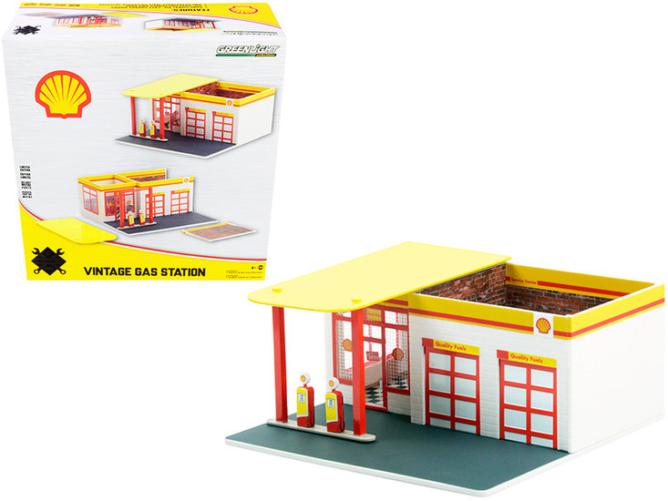 Greenlight 1:64 Vintage Gas Station Shell Oil no 2 Mechanic&#039;s Corner series 7